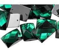 Allstarco 18x13mm Green Emerald CH18 Flat Back Rectangle Sew On Beads for Crafts Plastic Acrylic Rhinestones with Holes for Sewing, Clothing Embelishments, Costume Cosplays 45 Pieces