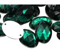 Allstarco 18x13mm Green Emerald CH18 Flat Back Sew On Oval Beads Acrylic Rhinestones Sewing Plastic Gems with Holes for Jewelry, Clothes, Garment Embelishments, Shoes, Cosplays, Crafts 50 Pieces