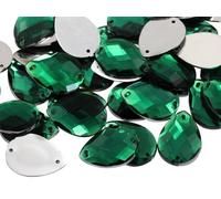 Allstarco 18x13mm Green Emerald CH18 Teardrop Flat Back Sew On Beads for Crafts Plastic Acrylic Rhinestones with Holes for Sewing, Clothing Embelishments, Costume Cosplays - 50 Pieces