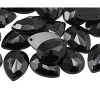 Allstarco 18x13mm Jet Black CH37 Teardrop Flat Back Sew On Beads for Crafts Plastic Acrylic Rhinestones with Holes for Sewing, Clothing Embelishments, Costume Cosplays - 50 Pieces