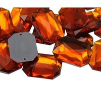 Allstarco 18x13mm Orange Hyacinth CH08 Flat Back Octagon Sew On Beads for Crafts Plastic Acrylic Rhinestones with Holes for Sewing, Clothing Embelishments, Costume Cosplays 50 Pieces