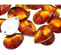 Allstarco 18x13mm Orange Hyacinth CH08 Teardrop Flat Back Sew On Beads for Crafts Plastic Acrylic Rhinestones with Holes for Sewing, Clothing Embelishments, Costume Cosplays - 50 Pieces