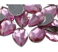 Allstarco 18x13mm Pink Lt. CH13 Teardrop Flat Back Sew On Beads for Crafts Plastic Acrylic Rhinestones with Holes for Sewing, Clothing Embelishments, Costume Cosplays - 50 Pieces