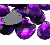 Allstarco 18x13mm Purple Amethyst CH05 Teardrop Flat Back Sew On Beads for Crafts Plastic Acrylic Rhinestones with Holes for Sewing, Clothing Embelishments, Costume Cosplays - 50 Pieces