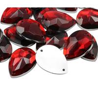 Allstarco 18x13mm Red Ruby CH17 Teardrop Flat Back Sew On Beads for Crafts Plastic Acrylic Rhinestones with Holes for Sewing, Clothing Embelishments, Costume Cosplays - 50 Pieces