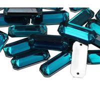 Allstarco 19x7mm Blue Aqua CH24 Flat Back Sew On Rectangle Baguette Beads Acrylic Rhinestones Sewing Plastic Gems with Holes for Jewelry, Clothes Embelishments, Shoes, Cosplay Crafts 50 Pcs