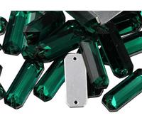 Allstarco 19x7mm Green Emerald CH18 Flat Back Sew On Rectangle Baguette Beads Acrylic Rhinestones Sewing Plastic Gems with Holes for Jewelry, Clothes Embelishments, Shoes, Cosplay Crafts 50 Pcs