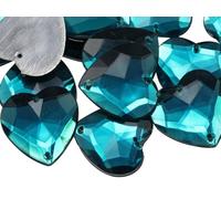 Allstarco 20mm Blue Aqua CH24 Flat Back Sew On Heart Rhinestones Beads for Crafts Plastic Acrylic Gems with Holes for Sewing, Clothing Embelishments, Costume Cosplays - 25 Pieces
