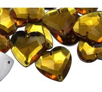 Allstarco 20mm Gold Topaz CH16 Flat Back Sew On Heart Rhinestones Beads for Crafts Plastic Acrylic Gems with Holes for Sewing, Clothing Embelishments, Costume Cosplays - 25 Pieces