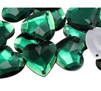 Allstarco 20mm Green Emerald CH18 Flat Back Sew On Heart Rhinestones Beads for Crafts Plastic Acrylic Gems with Holes for Sewing, Clothing Embelishments, Costume Cosplays - 25 Pieces