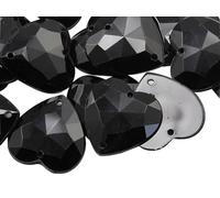 Allstarco 20mm Jet Black CH37 Flat Back Sew On Heart Rhinestones Beads for Crafts Plastic Acrylic Gems with Holes for Sewing, Clothing Embelishments, Costume Cosplays - 25 Pieces