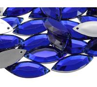 Allstarco 20x9mm Blue Sapphire CH09 Navette Flat Back Sew On Beads for Crafts Plastic Acrylic Rhinestones with Holes for Sewing, Clothing Embelishments, Costume Cosplays 50 Pieces
