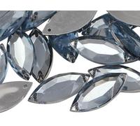 Allstarco 20x9mm Blue Sapphire - Lt. CH02 Navette Flat Back Sew On Beads for Crafts Plastic Acrylic Rhinestones with Holes for Sewing, Clothing Embelishments, Costume Cosplays 50 Pieces