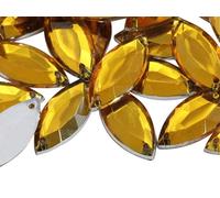 Allstarco 20x9mm Gold Topaz CH16 Navette Flat Back Sew On Beads for Crafts Plastic Acrylic Rhinestones with Holes for Sewing, Clothing Embelishments, Costume Cosplays 50 Pieces