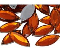 Allstarco 20x9mm Orange Hyacinth CH08 Navette Flat Back Sew On Beads for Crafts Plastic Acrylic Rhinestones with Holes for Sewing, Clothing Embelishments, Costume Cosplays 50 Pieces
