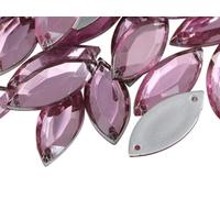 Allstarco 20x9mm Pink - Lt. CH13 Navette Flat Back Sew On Beads for Crafts Plastic Acrylic Rhinestones with Holes for Sewing, Clothing Embelishments, Costume Cosplays 50 Pieces