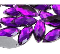 Allstarco 20x9mm Purple Amethyst CH05 Navette Flat Back Sew On Beads for Crafts Plastic Acrylic Rhinestones with Holes for Sewing, Clothing Embelishments, Costume Cosplays 50 Pieces