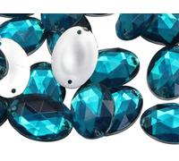 Allstarco 25x18mm Blue Aqua CH24 Flat Back Sew On Oval Beads Acrylic Rhinestones Sewing Plastic Gems with Holes for Jewelry, Clothes, Garment Embelishments, Shoes, Cosplays, Crafts 20 Pieces