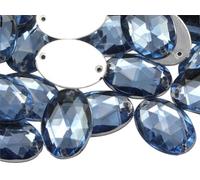 Allstarco 25x18mm Blue Sapphire - Lt. CH02 Flat Back Sew On Oval Beads Acrylic Rhinestones Sewing Plastic Gems With Holes For Jewelry, Clothes, Garment Embelishments, Shoes, Cosplays, Crafts 20 Pieces