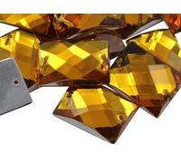Allstarco 25x18mm Gold Topaz CH16 Flat Back Rectangle Sew On Beads for Crafts Plastic Acrylic Rhinestones with Holes for Sewing, Clothing Embelishments, Costume Cosplays 18 Pieces