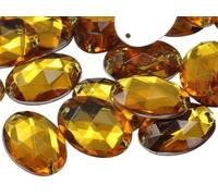 Allstarco 25x18mm Gold Topaz CH16 Flat Back Sew On Oval Beads Acrylic Rhinestones Sewing Plastic Gems with Holes for Jewelry, Clothes, Garment Embelishments, Shoes, Cosplays, Crafts 20 Pieces