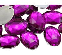 Allstarco 25x18mm Pink Fuchsia CH21 Flat Back Sew On Oval Beads Acrylic Rhinestones Sewing Plastic Gems with Holes for Jewelry, Clothes, Garment Embelishments, Shoes, Cosplays, Crafts 20 Pieces