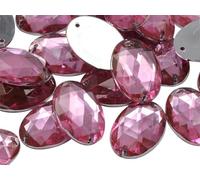 Allstarco 25x18mm Pink - Lt. CH13 Flat Back Sew On Oval Beads Acrylic Rhinestones Sewing Plastic Gems with Holes for Jewelry, Clothes, Garment Embelishments, Shoes, Cosplays, Crafts 20 Pieces