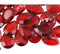 Allstarco 25x18mm Red CH17 Teardrop Acrylic Pirate Treasure Gems Plastic Jewels For Party & Games, Table Scatter, Vase Fillers, Wedding Decor Gemstones Favors - 40 Pieces
