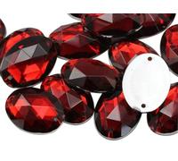 Allstarco 25x18mm Red Ruby CH17 Flat Back Sew On Oval Beads Acrylic Rhinestones Sewing Plastic Gems with Holes for Jewelry, Clothes, Garment Embelishments, Shoes, Cosplays, Crafts 20 Pieces
