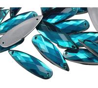 Allstarco 28x8mm Blue Aqua CH24 Flat Back Teardrop Sew On Beads for Crafts Plastic Acrylic Rhinestones with Holes for Sewing, Clothing Embelishments, Costume Cosplays - 30 Pieces