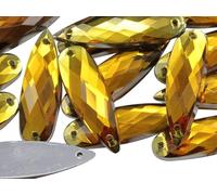 Allstarco 28x8mm Gold Topaz CH16 Flat Back Teardrop Sew On Beads for Crafts Plastic Acrylic Rhinestones with Holes for Sewing, Clothing Embelishments, Costume Cosplays - 30 Pieces
