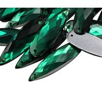 Allstarco 28x8mm Green Emerald CH18 Flat Back Teardrop Sew On Beads for Crafts Plastic Acrylic Rhinestones with Holes for Sewing, Clothing Embelishments, Costume Cosplays - 30 Pieces