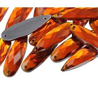 Allstarco 28x8mm Orange Hyacinth CH08 Flat Back Teardrop Sew On Beads for Crafts Plastic Acrylic Rhinestones with Holes for Sewing, Clothing Embelishments, Costume Cosplays - 30 Pieces