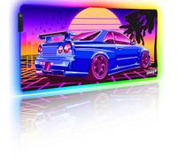 AllstarGarage RGB Gaming Mouse Pad Extended, Large Led Mousepads Non-Slip Rubber Base with 12 Lighting Modes, Computer Keyboard Mat Soft Desk pad 36 x 16 inches, Skyline GTR r34 Design