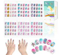 Allstarry 120pcs Children Nails Kids Fake Nails Short Press on Pre-glue Full Cover False Fingernails Lovely Gift for Children Little Girls Teenager Children's Day - Colorful Unicorn