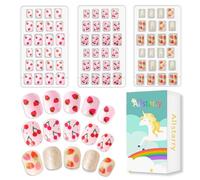 Allstarry 72pcs 3 pack Children Nails Press on Pre-glue Full Cover Glitter Cherry Strawberry Pink Short False Nail Kits Lovely Gift for Children Little Girls Nail Art Decoration - Rainbow Candy