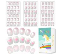 Allstarry 72pcs 3 pack Children Nails Press on Pre-glue Full Cover Gradually Changing Heart Pink Transparent Loving Hearts Short False Nail Kits Lovely Gift for Children Little Girls - Lovely Heart