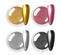 Allstarry Chrome Nail Powder 4 Colors Metallic Mirror Effect Powder Holographic Manicure Pigment Glitter Powder Kit for Nail Art Decoration Gel Polish with 4 Pcs Eyeshadow Sticks