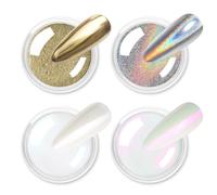 Allstarry Chrome Nail Powder 4pcs White Pearl Chrome Pigment Powder Iridescent Holographic Nail Glitter Dust Metallic Mirror Effect Pigment for Nail Gel Manicure DIY at Home Salon Women Gifts