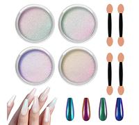 Allstarry White Chrome Nail Powder, 4 PCS Color-Shift Chameleon Pigment
