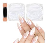 Allstarry White Pearl Chrome Nail Powder, 2pcs Iridescent Aurora Powder Metallic Mirror Effect Glitter Powder Pearlescent Ice Transparent Mermaid Pigment Dust for Gel Polish Nail Art Decoration