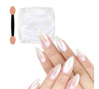 Allstarry White Pearl Chrome Nail Powder, Iridescent Aurora Powder Metallic Mirror Effect Glitter Powder Pearlescent Ice Transparent Mermaid Pigment Pearl Glitter Dust for Nail Art Decoration