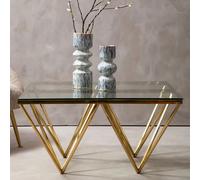 allston clear glass square coffee table with prismatic gold frame