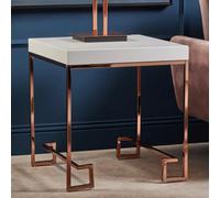 allston white high gloss end table with rose gold frame