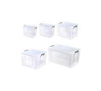 Allstore Plastic Storage Boxes with Lids & Silver Clamps Set Whitefurze Clear One Size