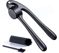 AllStyle By Patel Garlic Press Set, Stainless Steel - Premium Garlic Mincer & Peeler, Dishwasher Safe, Rust-proof, Matte Black