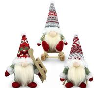 AllStyle By Patel Set of 3 Christmas Gonks Decorations - Handmade Santa Gnome with Sled | Scandinavian Tomte Figurines for Home, Kitchen & Farmhouse Xmas Décor