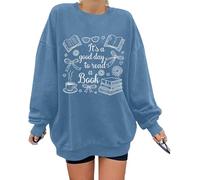 ALLTB Book Sweatshirts Women It’s a Good Day to Read Book Graphic Shirt Bookish Teacher Reading Pullover Long Sleeve Top, Blue, XL