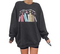 ALLTB Book Sweatshirts Women It’s a Good Day to Read Book Graphic Shirt Bookish Teacher Reading Pullover Long Sleeve Top, Dark Gray, Large