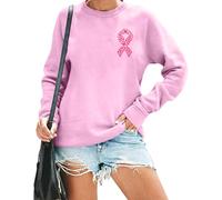 ALLTB Breast Cancer Shirts For Women Pink Ribbon Sweatshirt Cancer Fight Awareness Shirt Faith Casual Long Sleeve Tops, Pink 2, Large